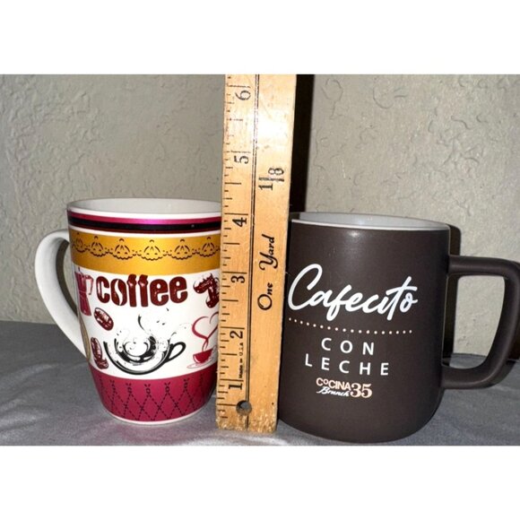 Set Of 2 Coffee Mugs - Cafecito Con Leche Brunch 35 & Red Coffee Design - 12 Oz - Picture 4 of 6